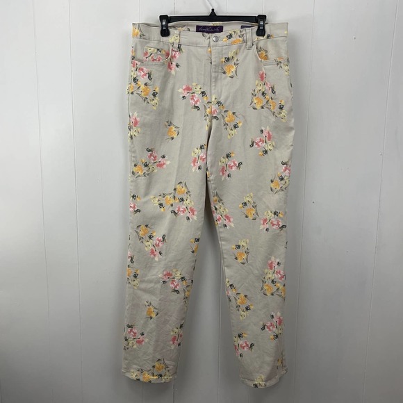 Gloria Vanderbilt Denim - Gloria Vanderbilt Womens Jeans 16 Tan Floral Amanda Hi Rise Straight Leg Pockets